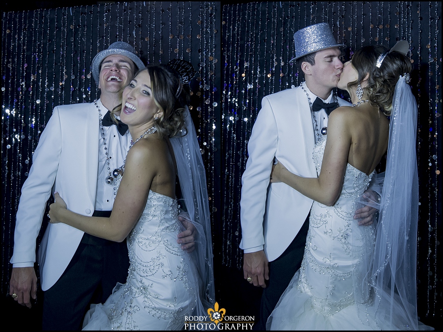 bride and groom in photobooth