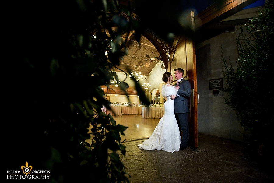 Bride and groom pose for some portraits at The Olde Dobbin Station in Texas
