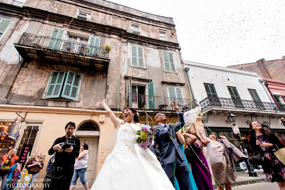 bride and groom in the French Quarter New Orleans