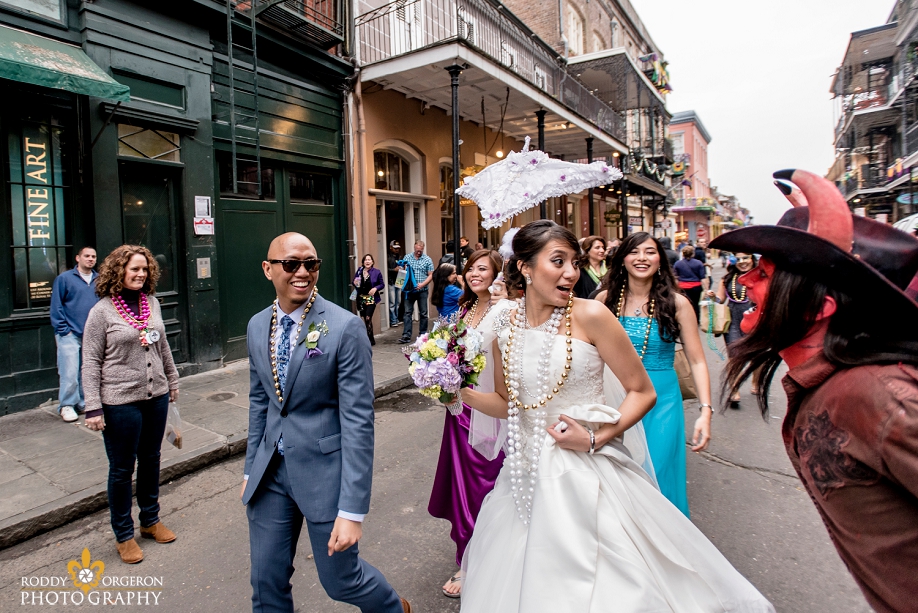 bride and groom in the French Quarter New Orleans