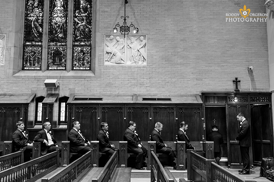 groomsmen waiting to go to confession