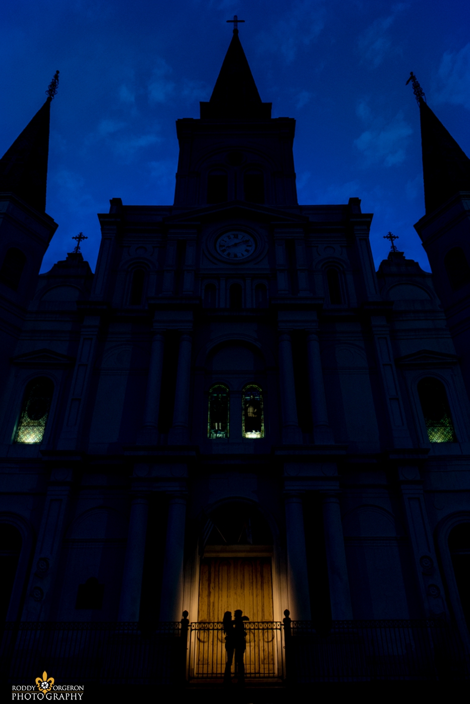 Saint Louis Cathedral Church with couple silhouette