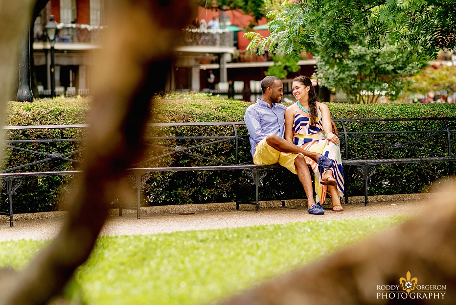 Portrait of soon to be bride and groom after their proposal in Jackson Square New Orleans