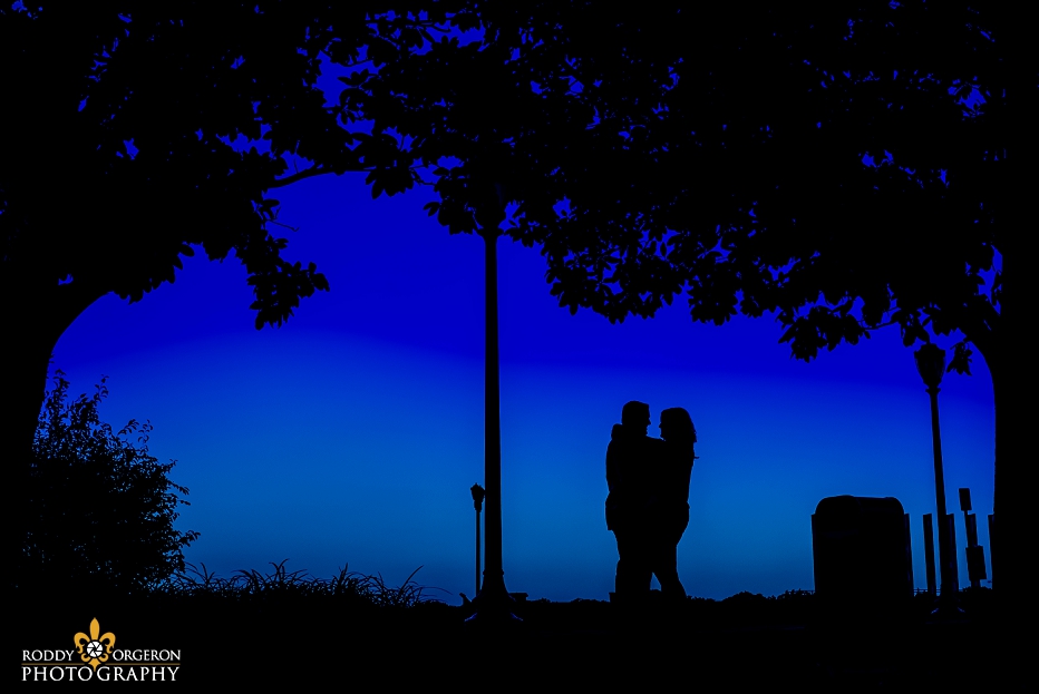 silhouette of couple for a New Orleans engagement session 