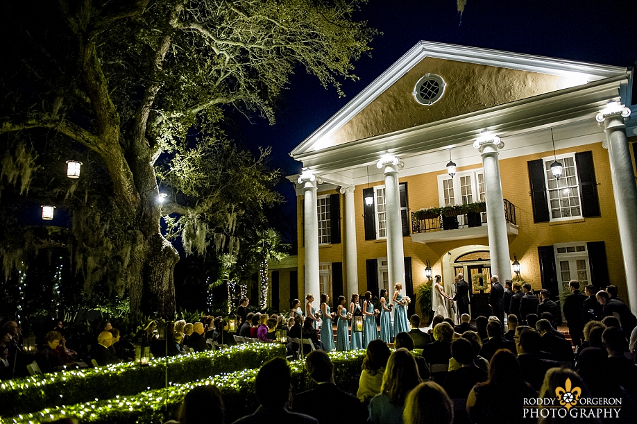 Southern Oaks Plantation wedding at night