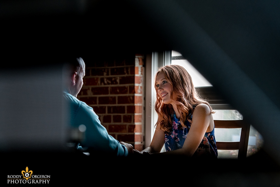 lafayette engagement session bride looks at groom