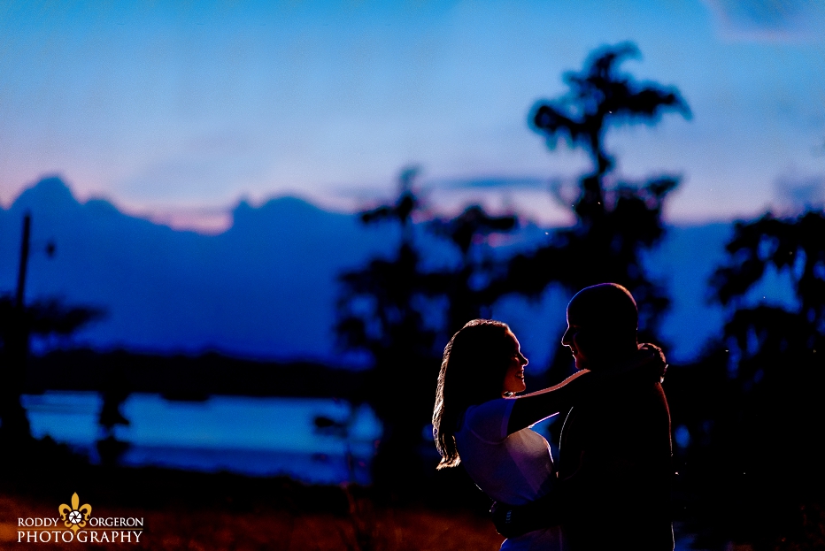 lafayette engagement session silhouette by the swamp