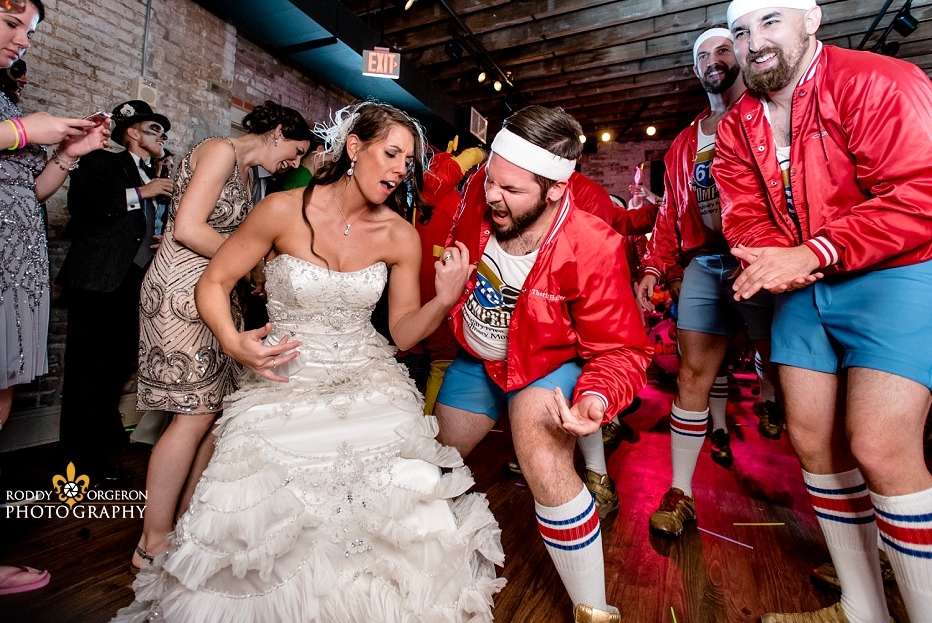 610 Stompers air guitar with bride at The Chicory