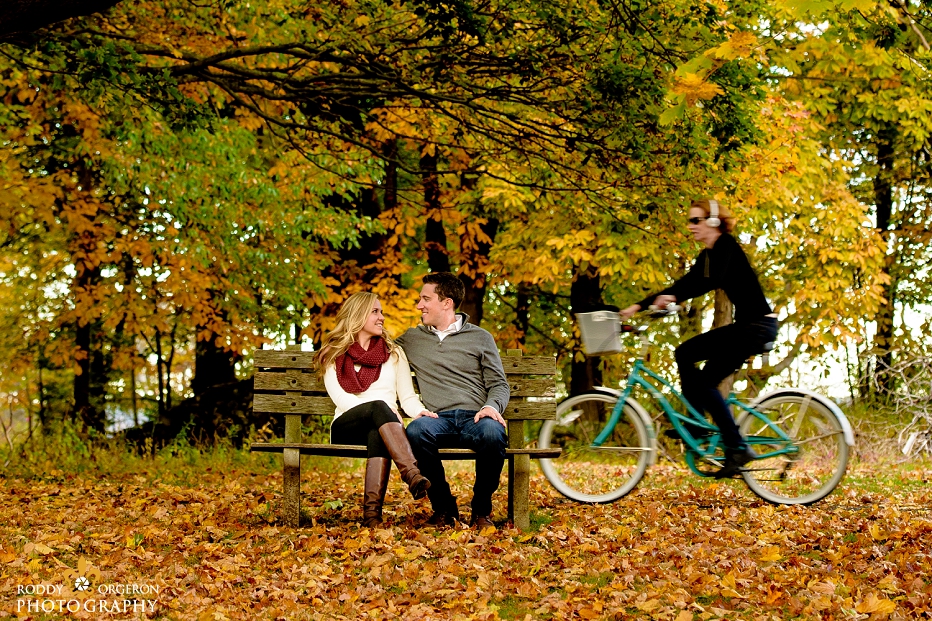 Engagement session in park bike rides by