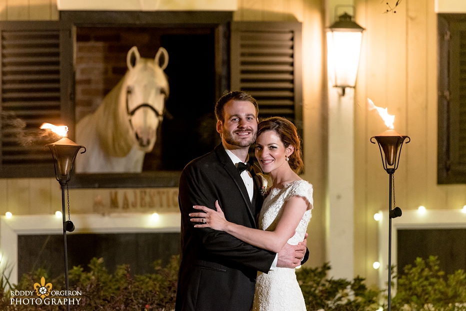 bride and groom portrait with Majestic at Southern Oaks Plantation