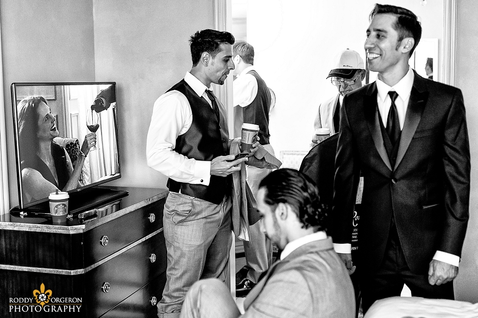 Groom getting ready at the hotel