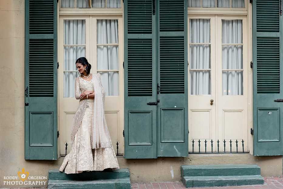 Bride in the French Quarter for her bridal session in New Orleans