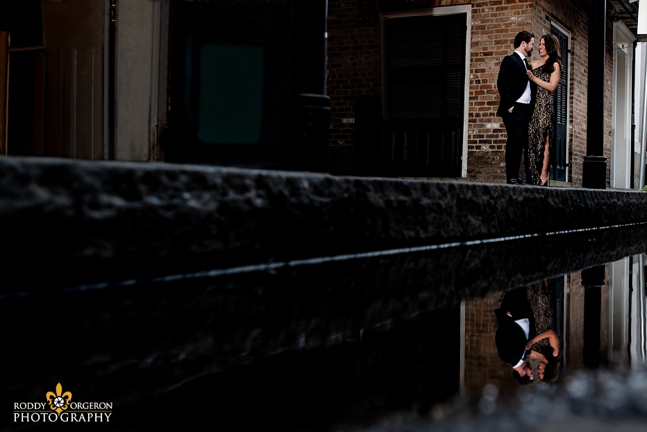 Reflection of bride and groom for engagement session