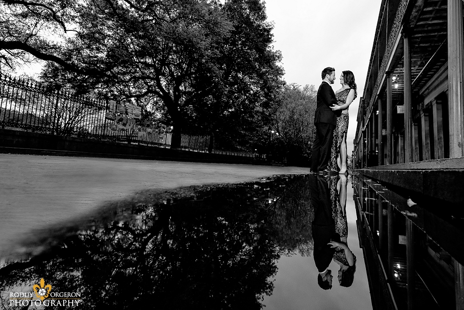 Bride and Groom in Jackson Square New Orleans reflection shot