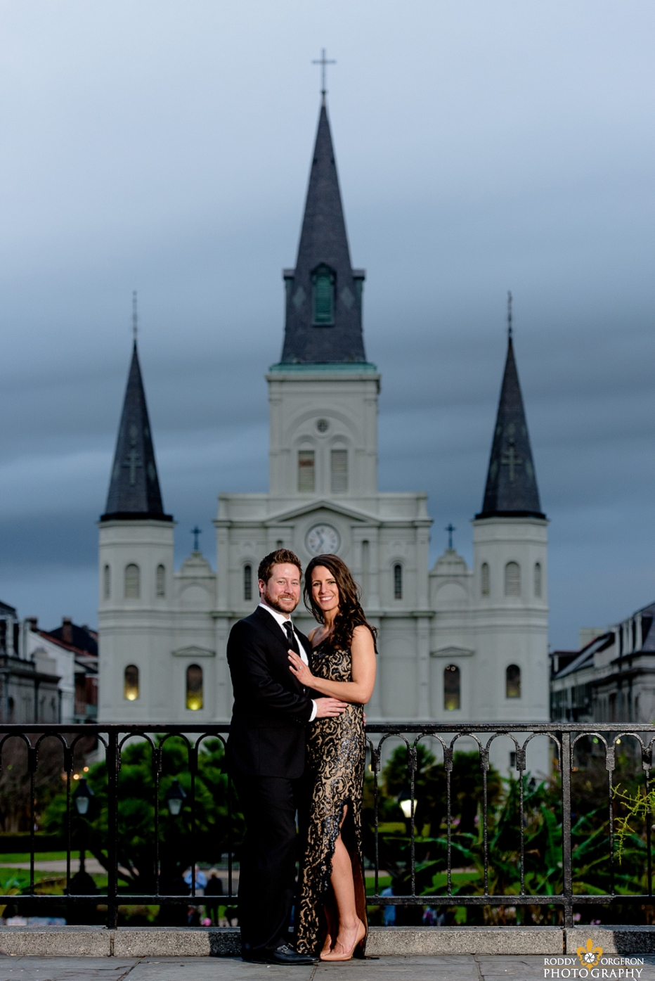 Bride and Groom with Saint Louis Cathedral Engagement session