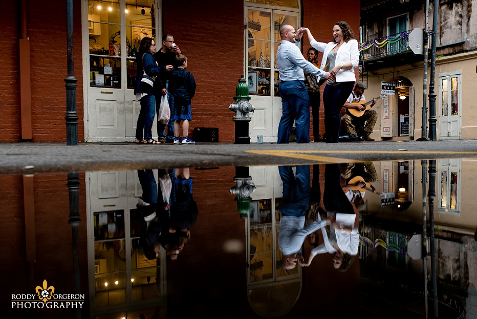 Engagement Session in New Orleans with water reflection in the French Quarter
