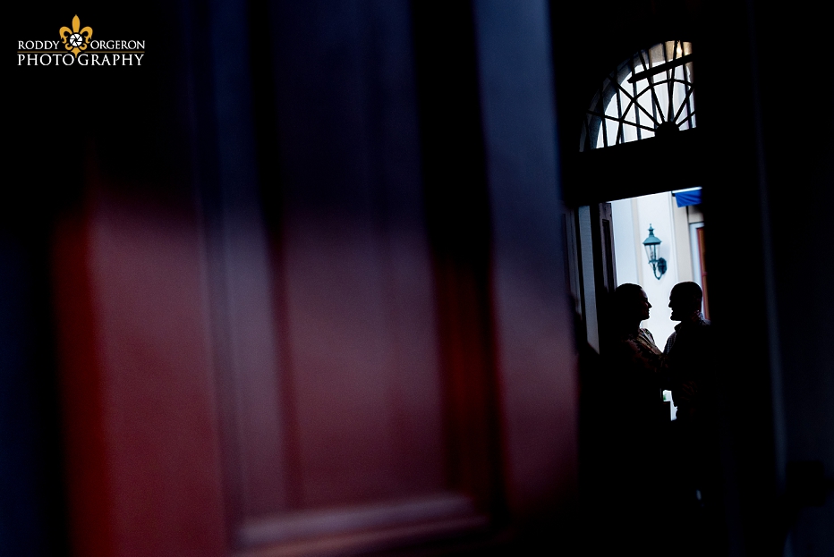 Engagement Session in New Orleans silhouette of bride and groom 