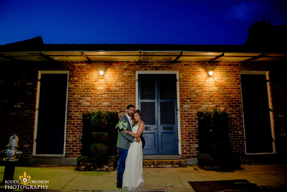 Bride and groom in the French Quarter night photography