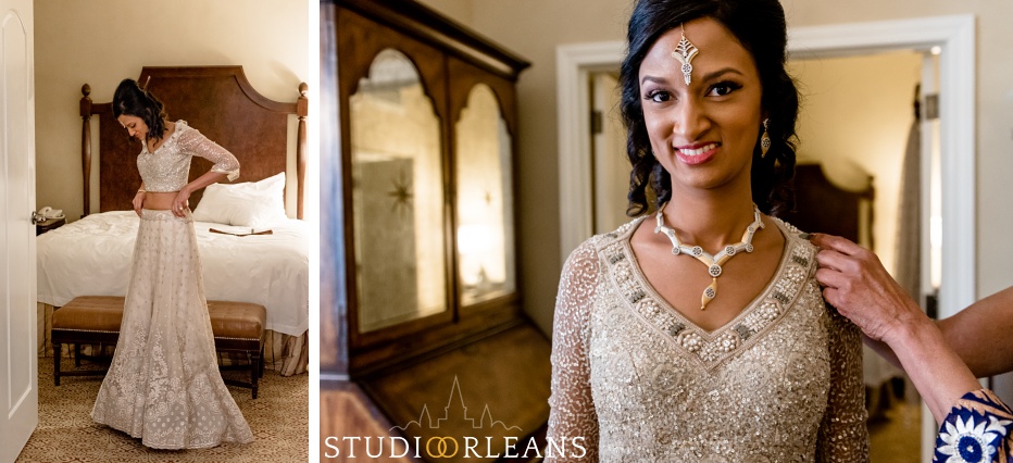 Indian wedding bride prep at the Roosevelt hotel in New Orleans