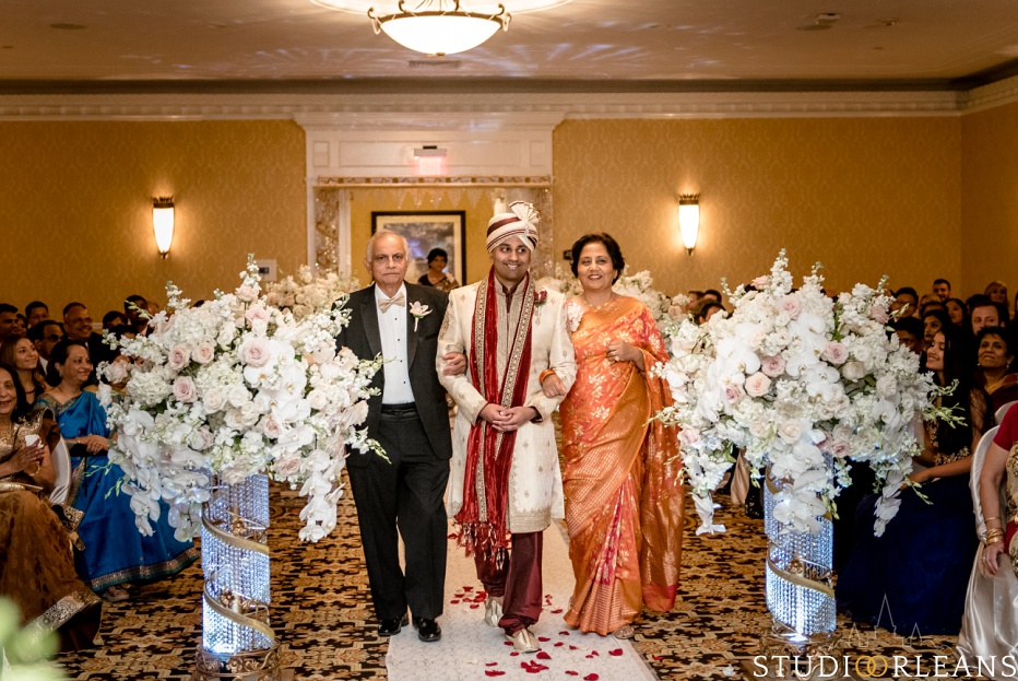 Indian wedding ceremony grooms mom and dad at the Roosevelt hotel in New Orleans