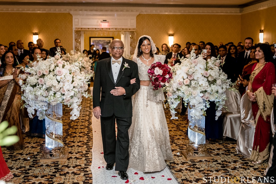 Indian wedding ceremony bride and her father at the Roosevelt hotel in New Orleans