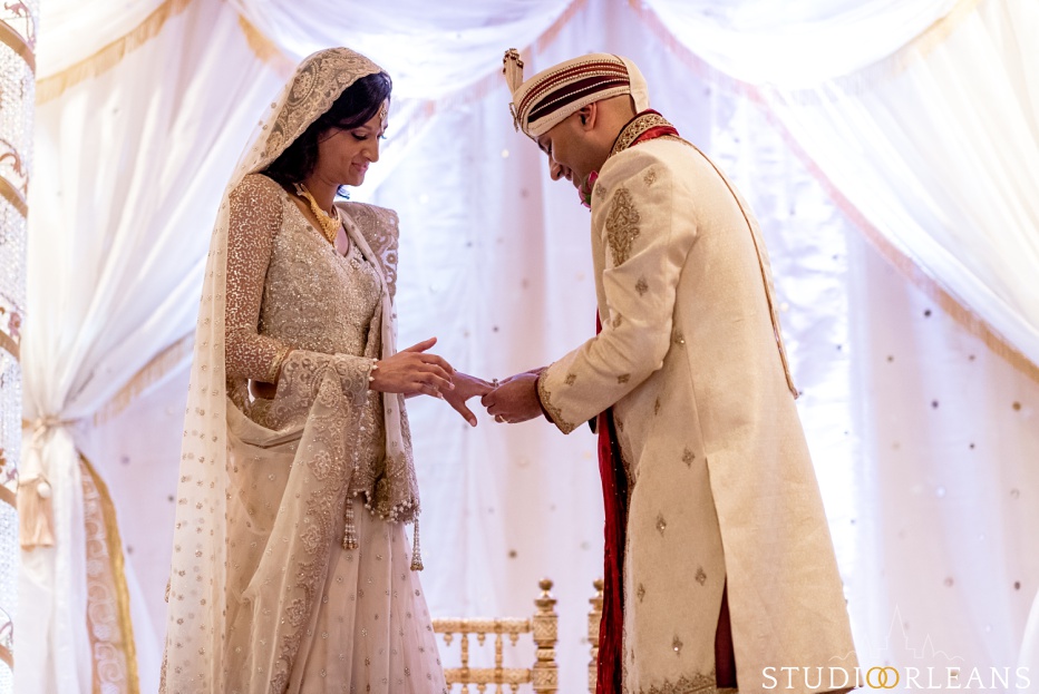 Indian wedding at the Roosevelt hotel in New Orleans ring exchange