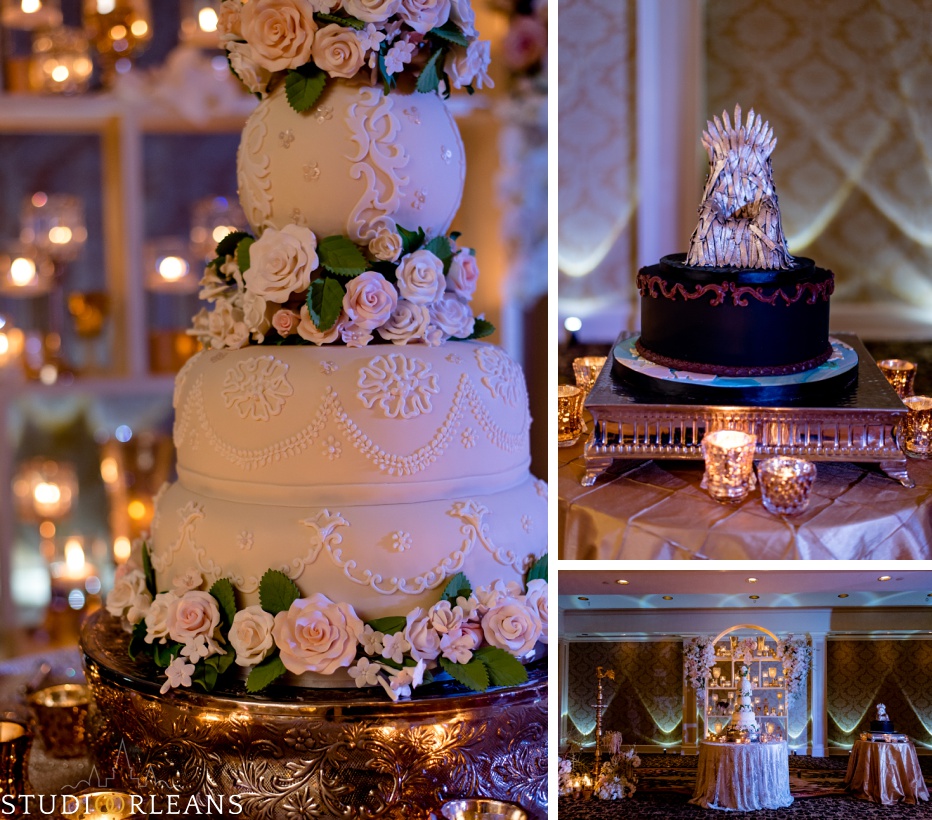 New Orleans Indian wedding cake at the reception -The Roosevelt hotel