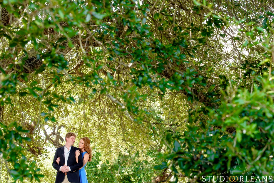 Engagement Session in City Park by the beautiful Oak trees in the background