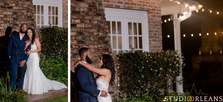 The bride & groom do some intimate night portraits at Cedar Grove Plantation. Photo by Studio Orleans New Orleans Photographers