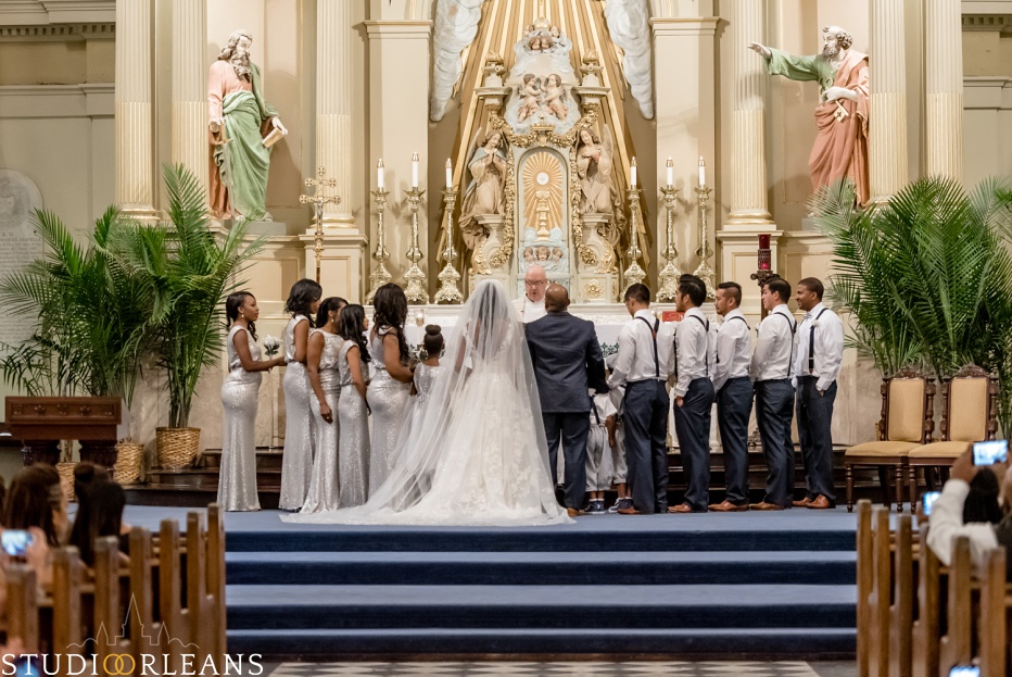 A bride, groom and the entire bridal party