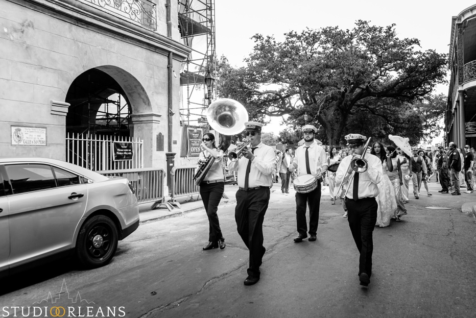 Big Fun Brass band kicks off the second line as we leave the Saint Louis Cathedral in New Orleans