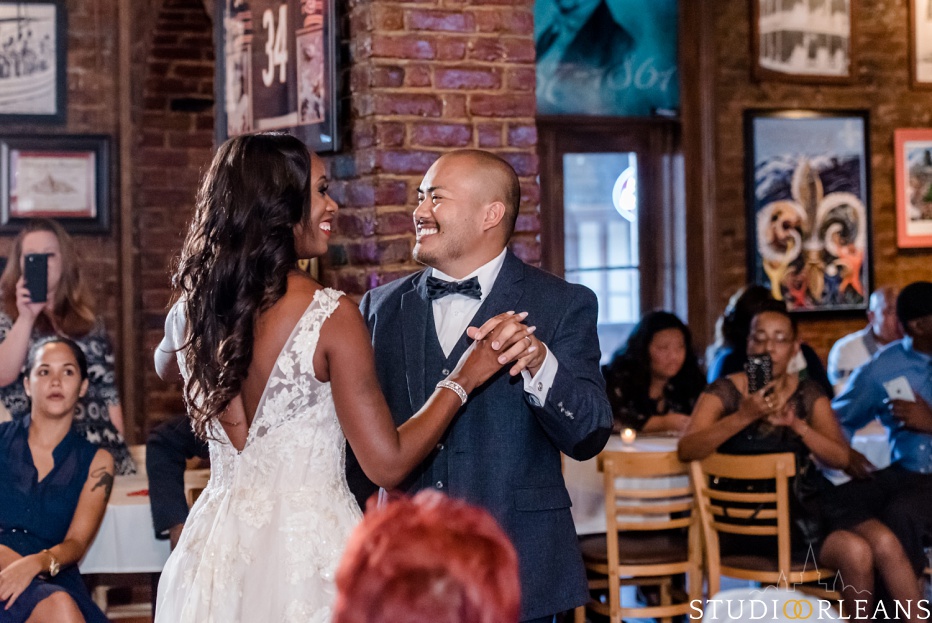 An Oceana Grill wedding in New Orleans first dance with the bride and groom