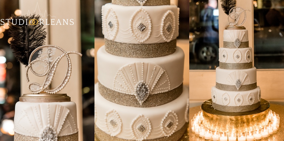 Beautiful wedding cake at Belovo lights in New Orleans