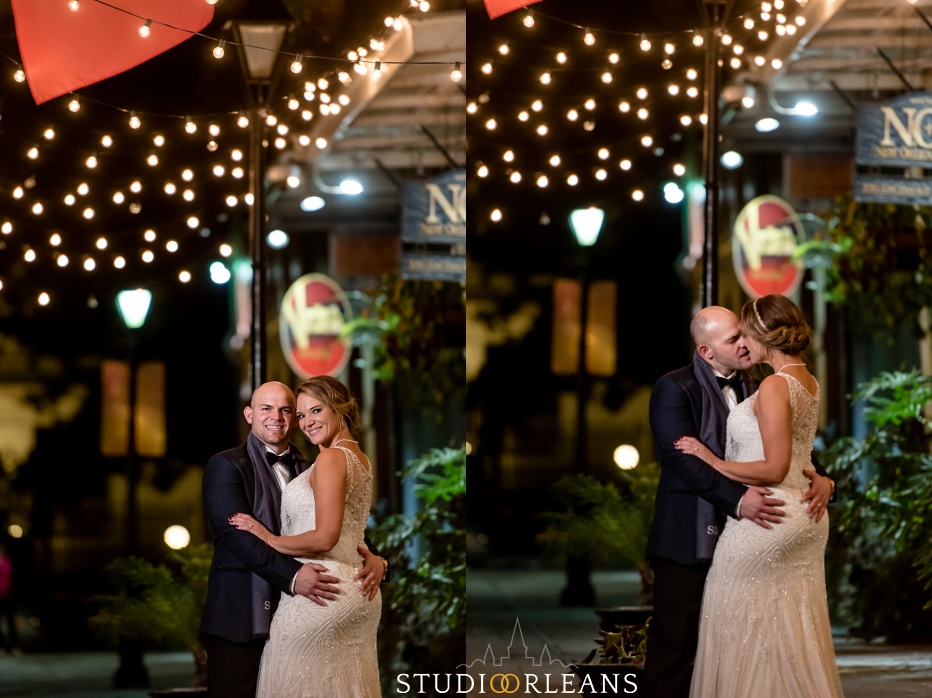 A beautiful portrait of a bride and groom at Exchange Alley in the French Quarter in New Orleans