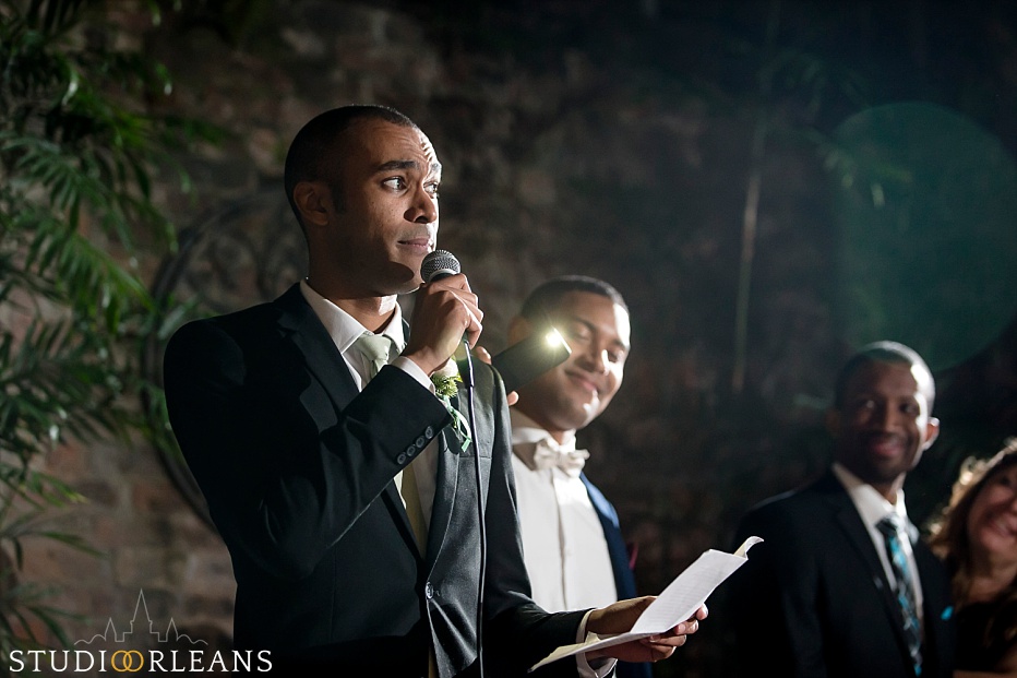 The best man gives his speech at the Chateau Lemoyne hotel wedding