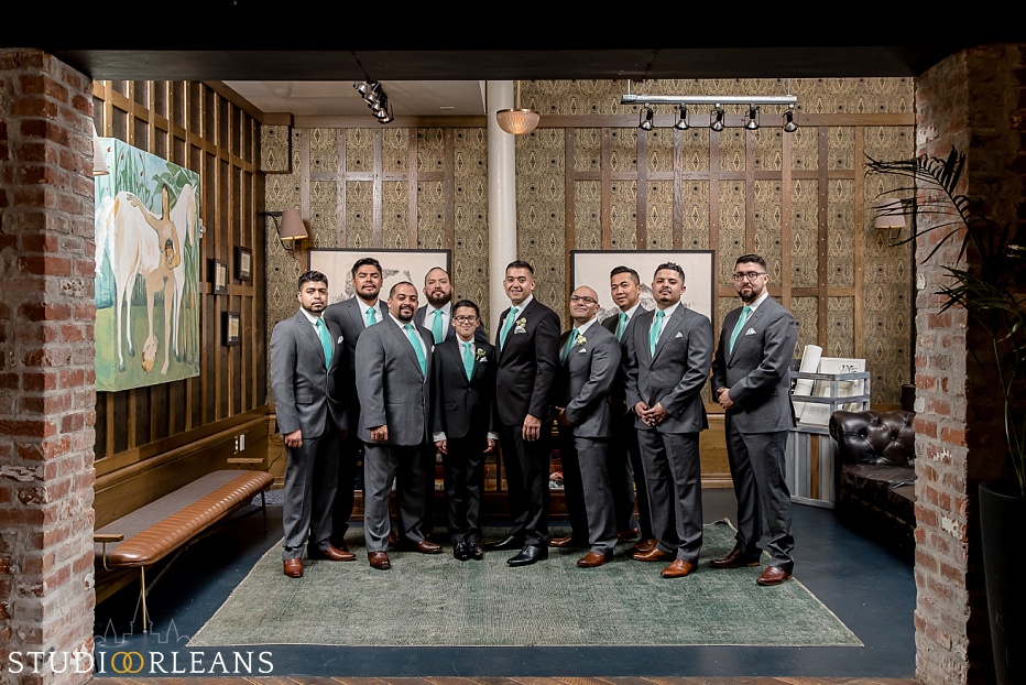 The groom and groomsmen at the Old 77 hotel in New Orleans