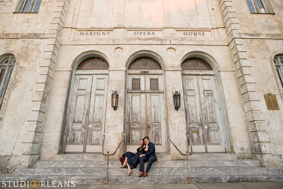 Engagement session in New Orleans at the Marigny Opera House