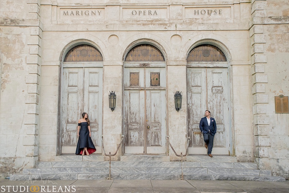 Engagement session in New Orleans at the Marigny Opera House