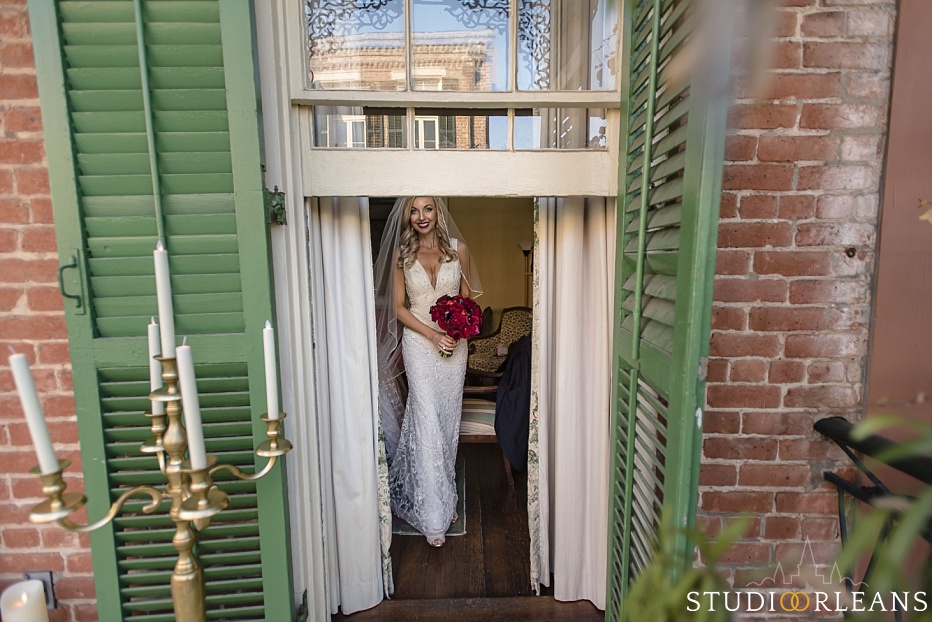 The bride gets ready for his Elopement in New Orleans as her groom awaits her