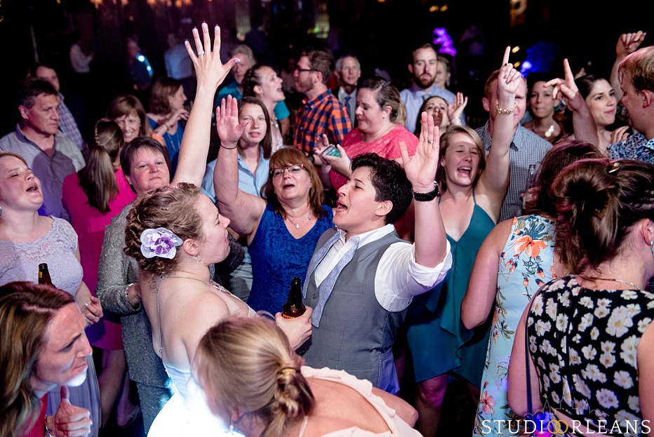 House of Blues wedding reception partying on the dance floor - Same sex wedding in New Orleans