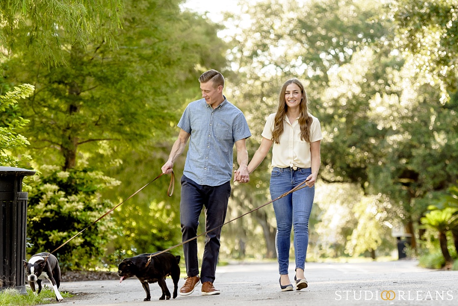 Courtney, Dave, Charlie and Tug engagement session in New Orleans at Audubon Park