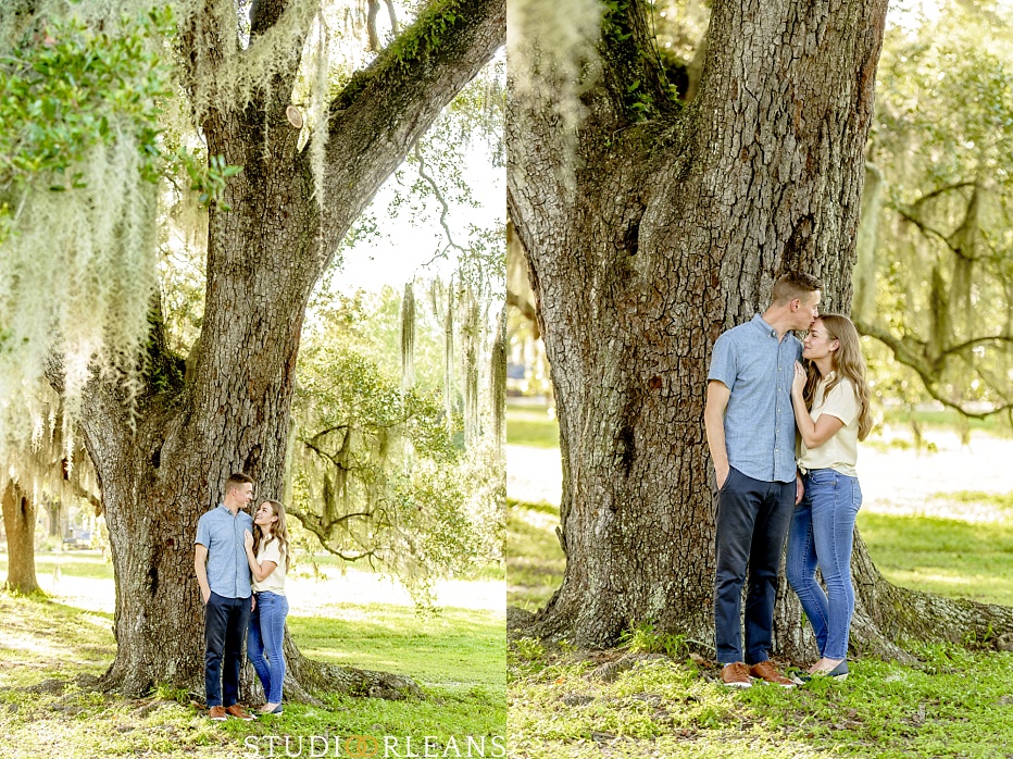 Courtney & Dave stand by a beautiful old tree in Audubon Park in New Orleans