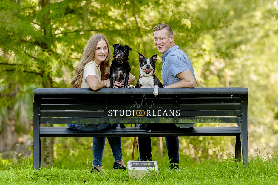 Courtney, Dave, Charlie and Tug on a bench in New Orleans at Audubon Park - Such a beautiful family!