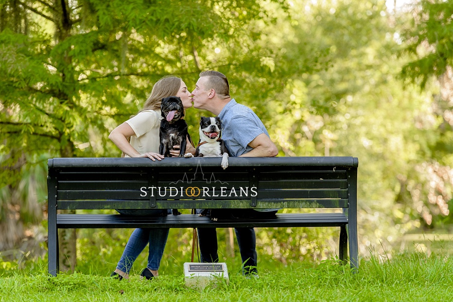 Courtney, Dave, Charlie and Tug on a bench in New Orleans at Audubon Park - Such a beautiful family!
